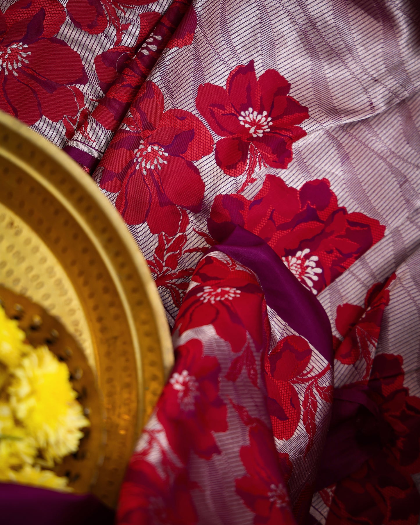 Wine Purple Banarasi Silk Saree with Floral Border