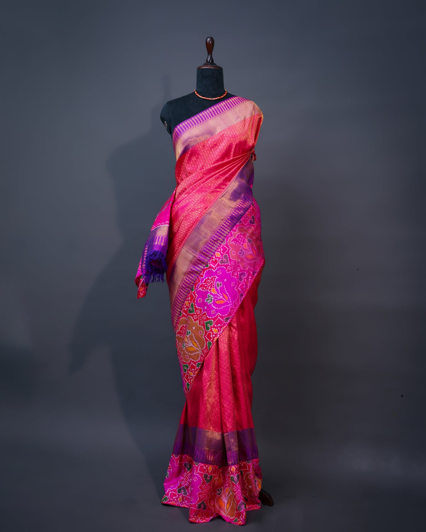 Watermelon Pink Kanchi Silk Saree with Patola Border