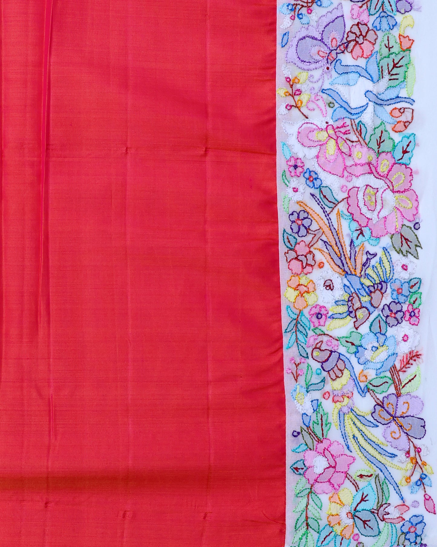 Prismatic Red Lehriya Silk Saree with Parsi Border