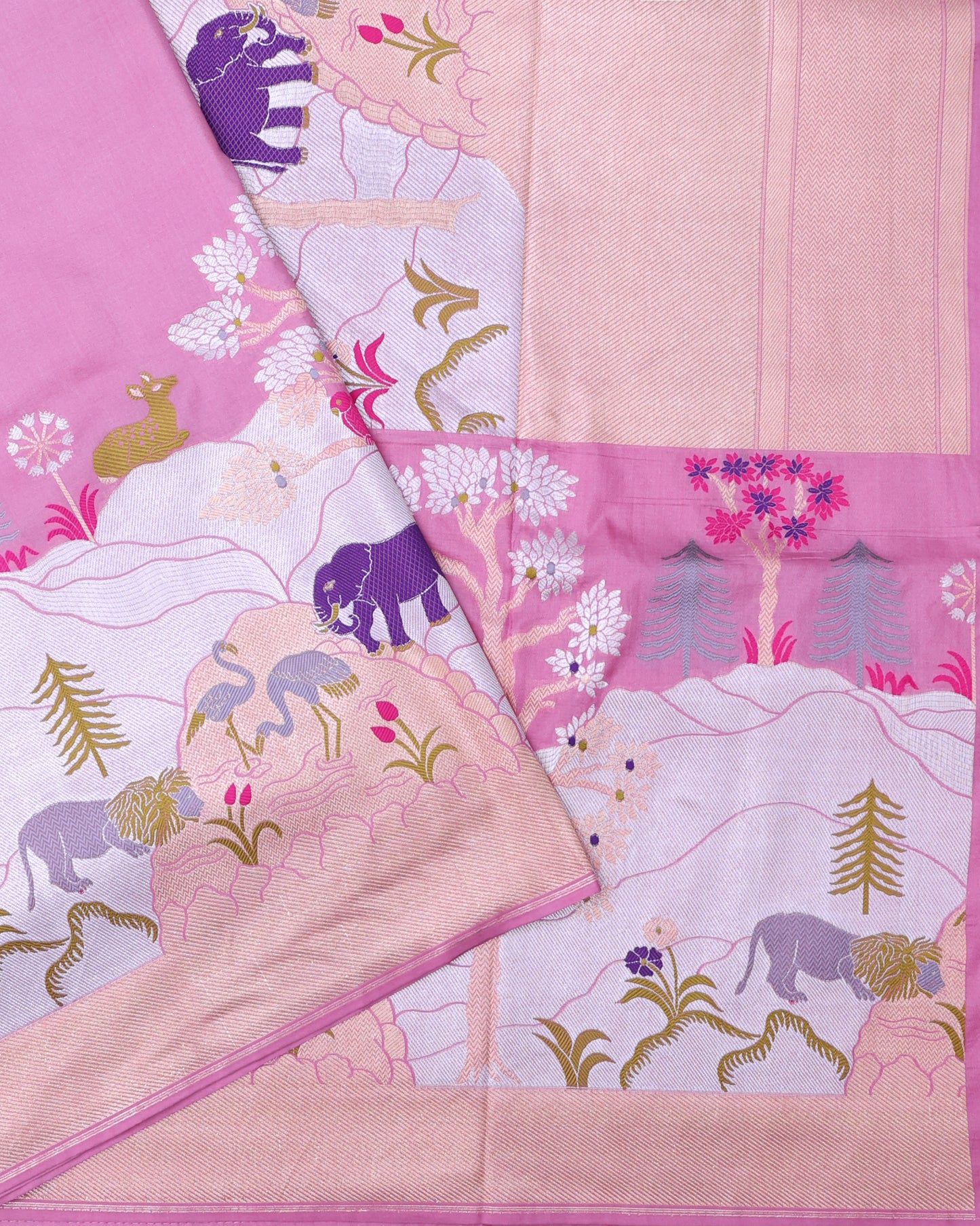 Lavender Pink Banarasi Saree with Shikargah Border
