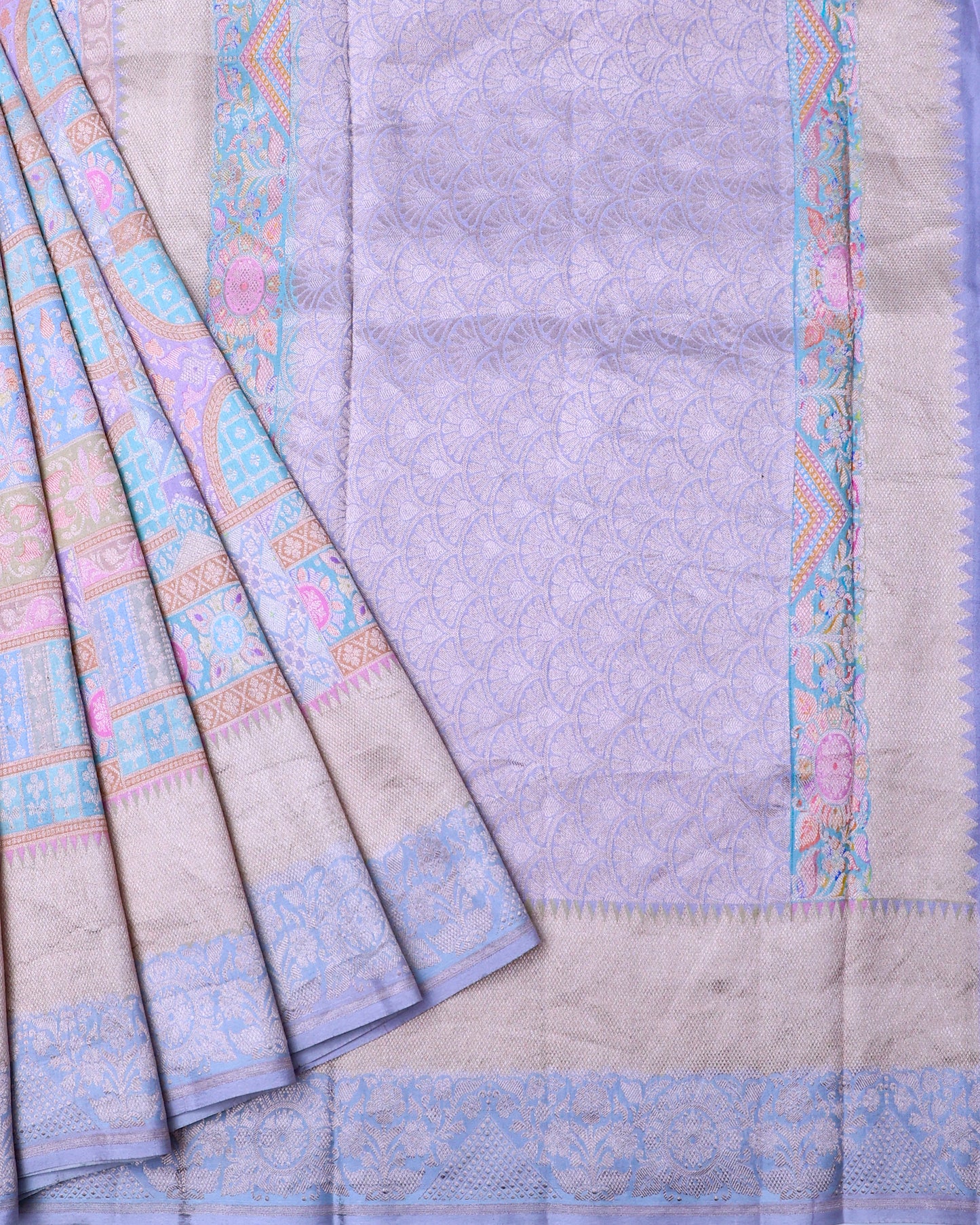 Blue Multicolour Chiniya Brocade Banarasi Saree with Zari Weave