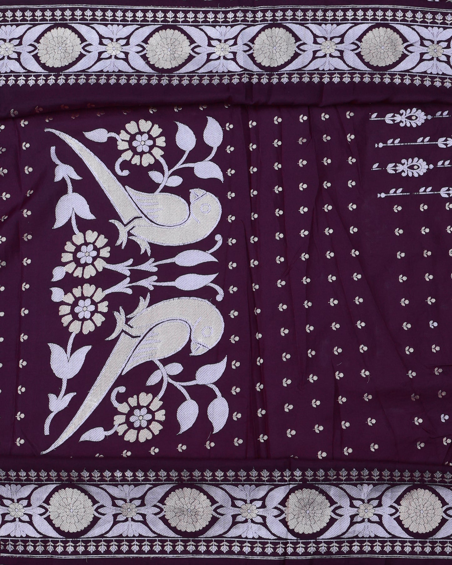 Wine Purple Banarasi Silk with Gold & Silver Stripes