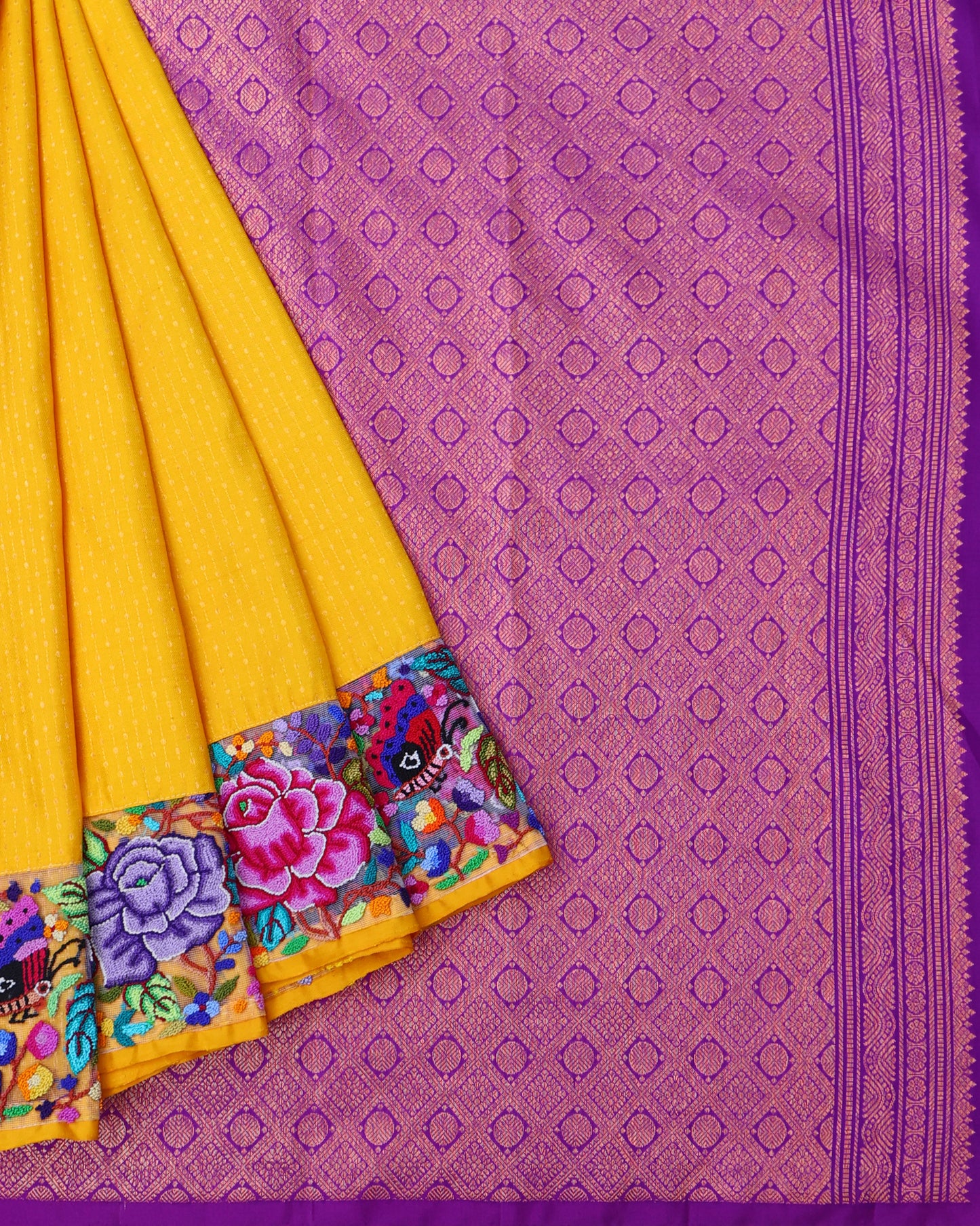 Marigold Yellow Kanchi Saree with Petite Point Border