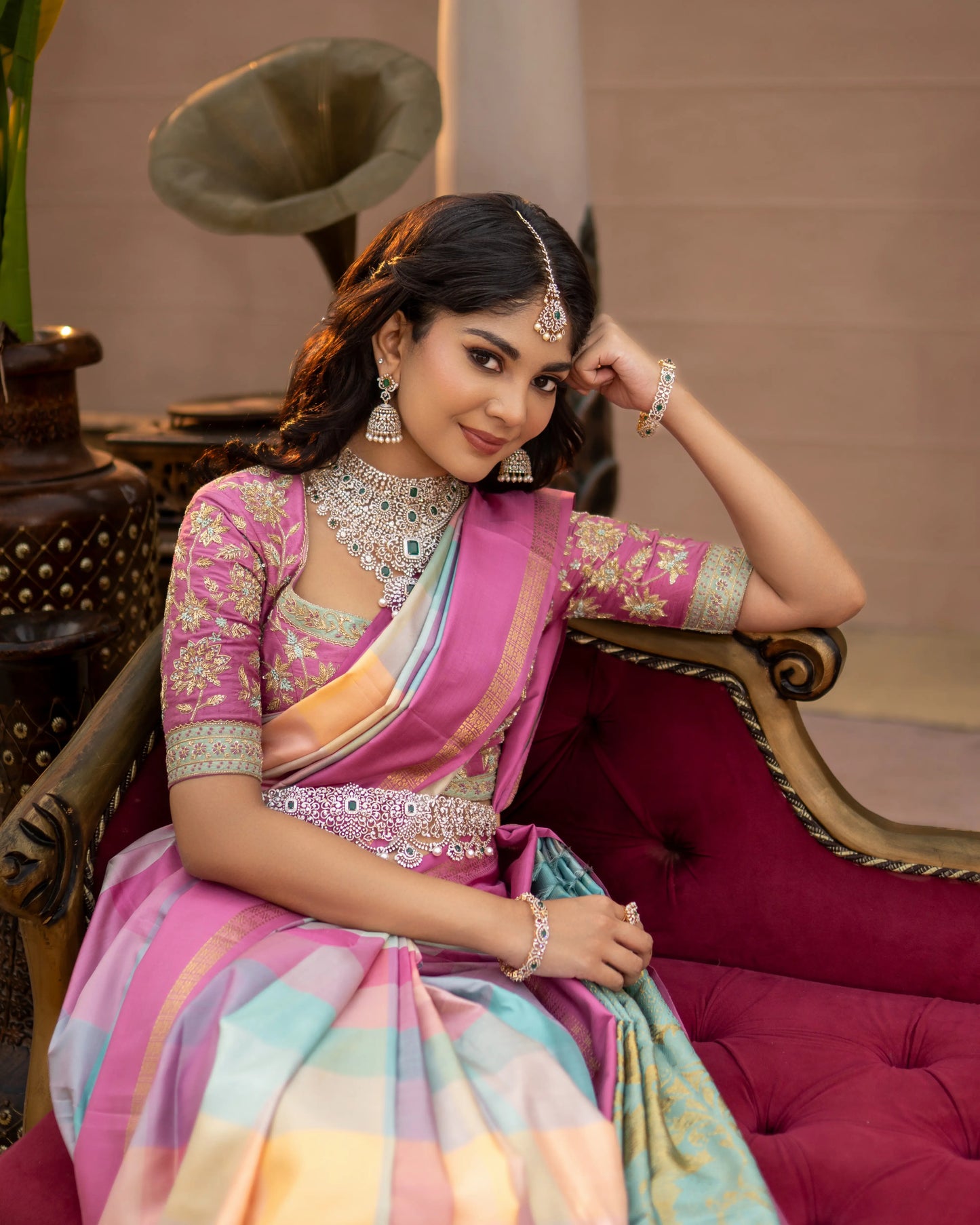 Elegant pastel saree with zari work and soft handloom finish