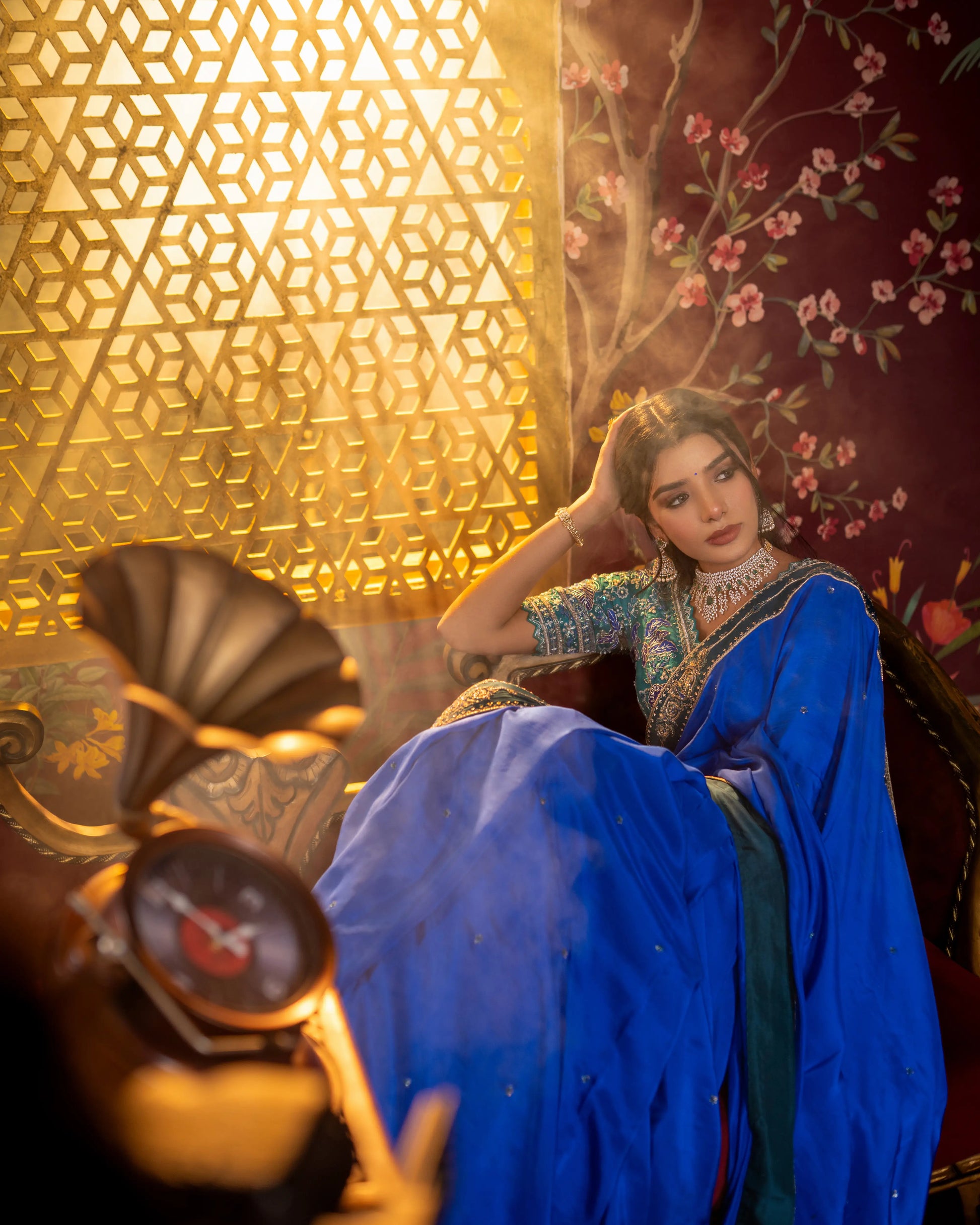 Blue festive saree with handcrafted embroidery – perfect for special occasions