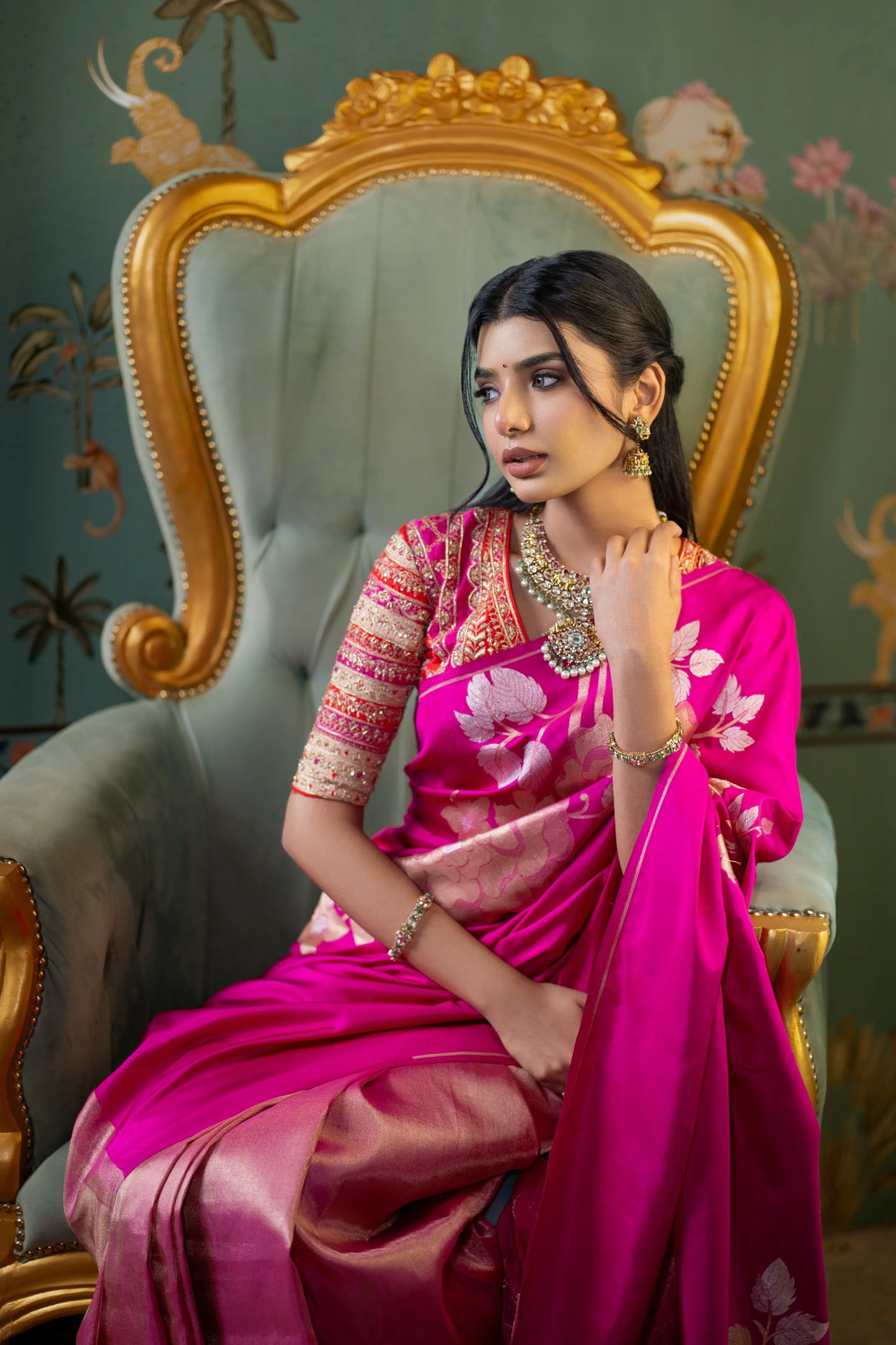 Soft drape pink saree with handwoven zari motifs – festive edit