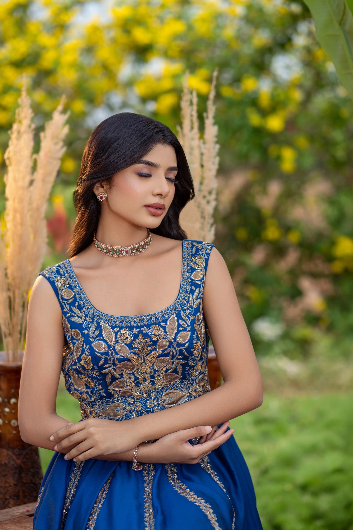 Ethnic royal blue Anarkali for sangeet and festive occasions