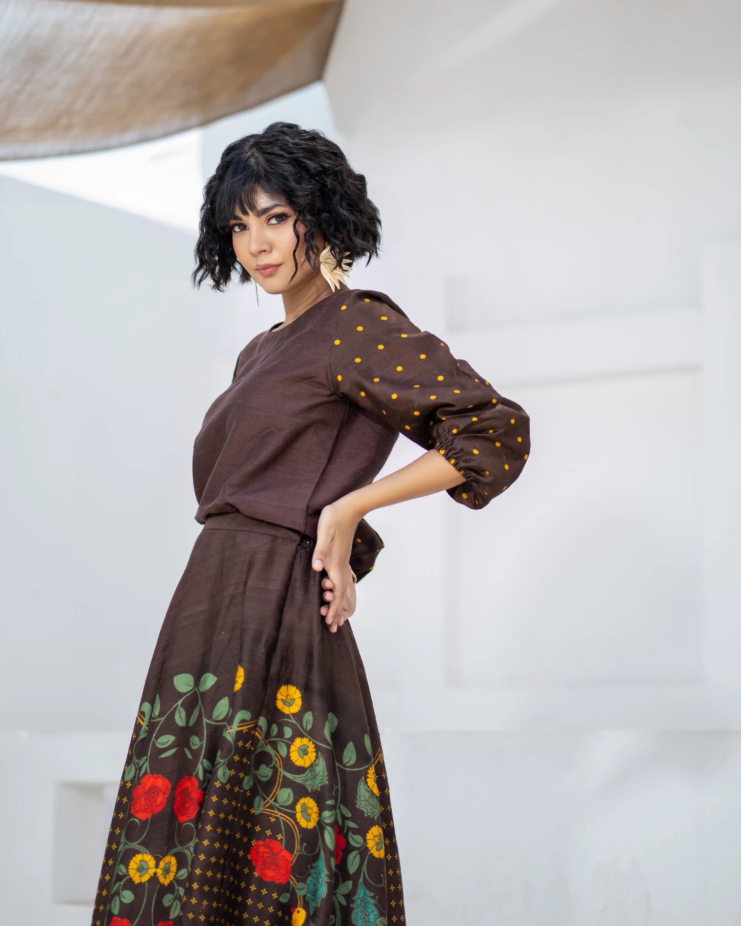 Printed co-ord set for women with vibrant multicolor floral patterns