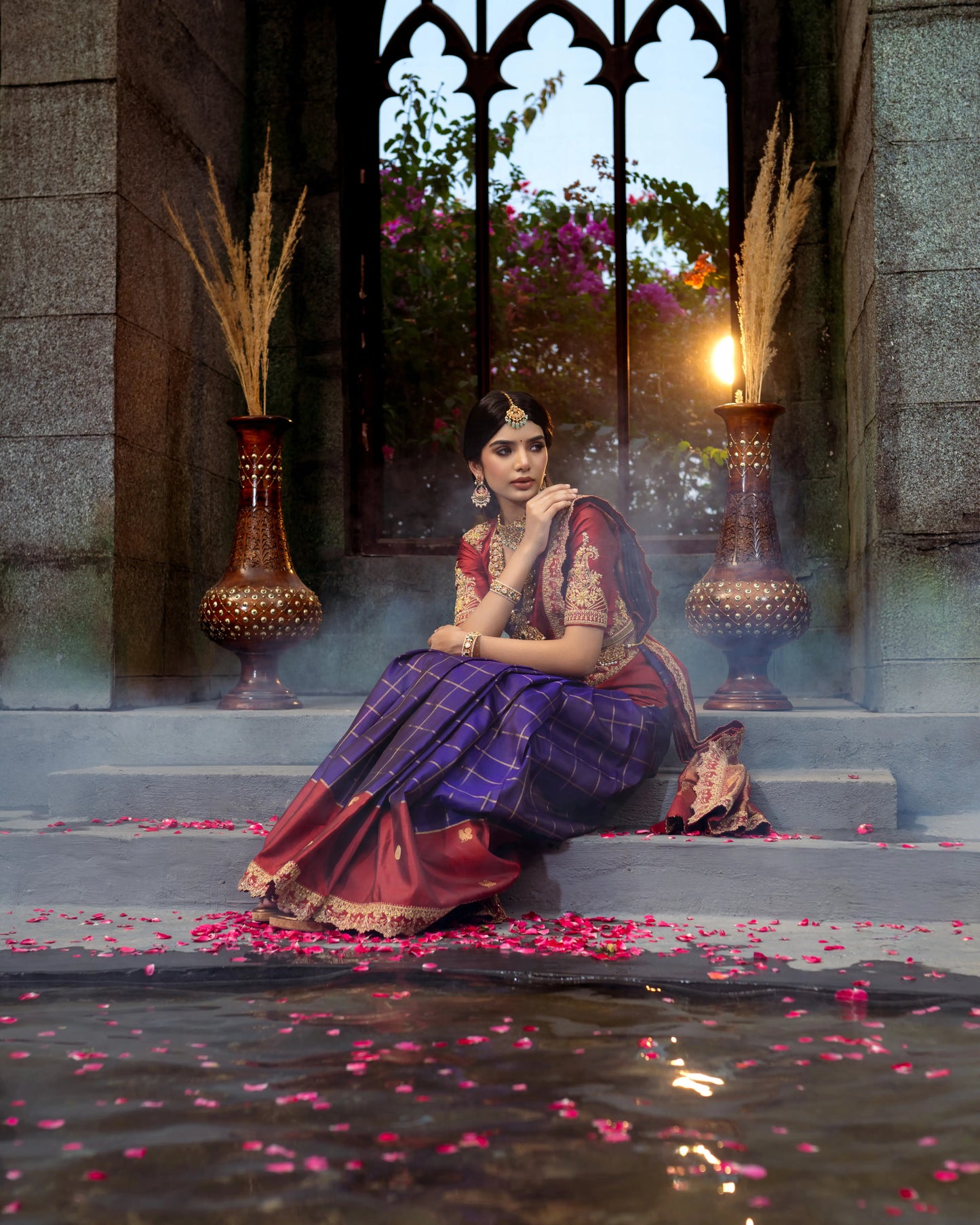 Shop royal blue silk saree with golden zari checks – perfect for weddings