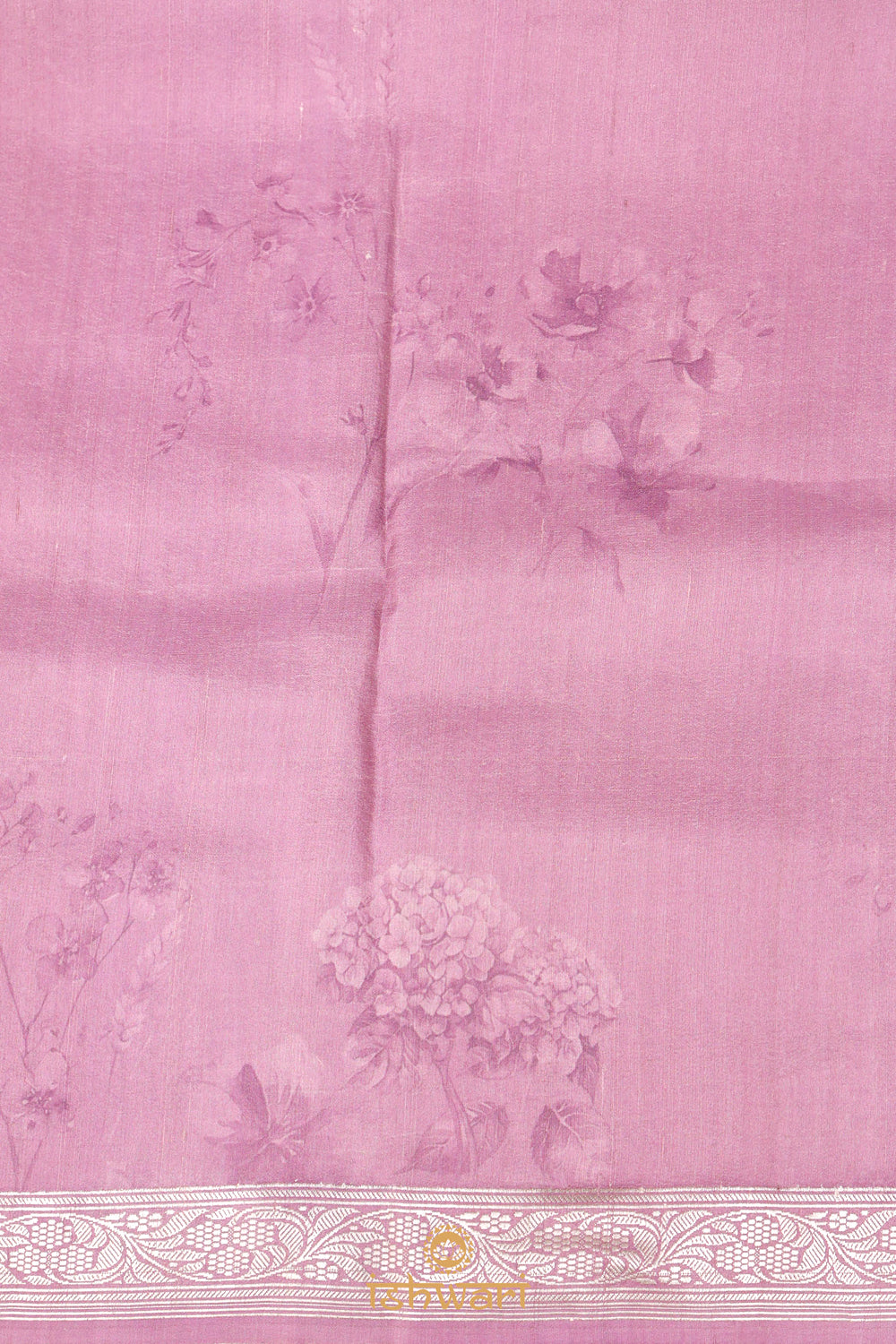 Thistle Purple Digital Print Handloom Tussar Saree
