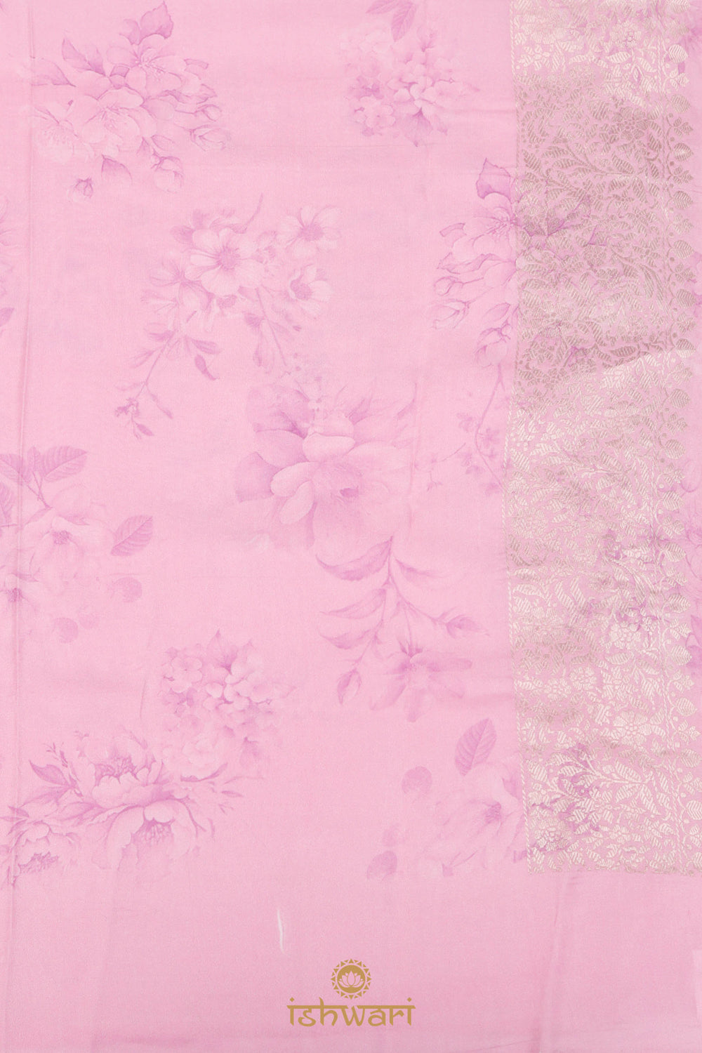 Corfu Pink Floral Print Banarasi Silk Saree