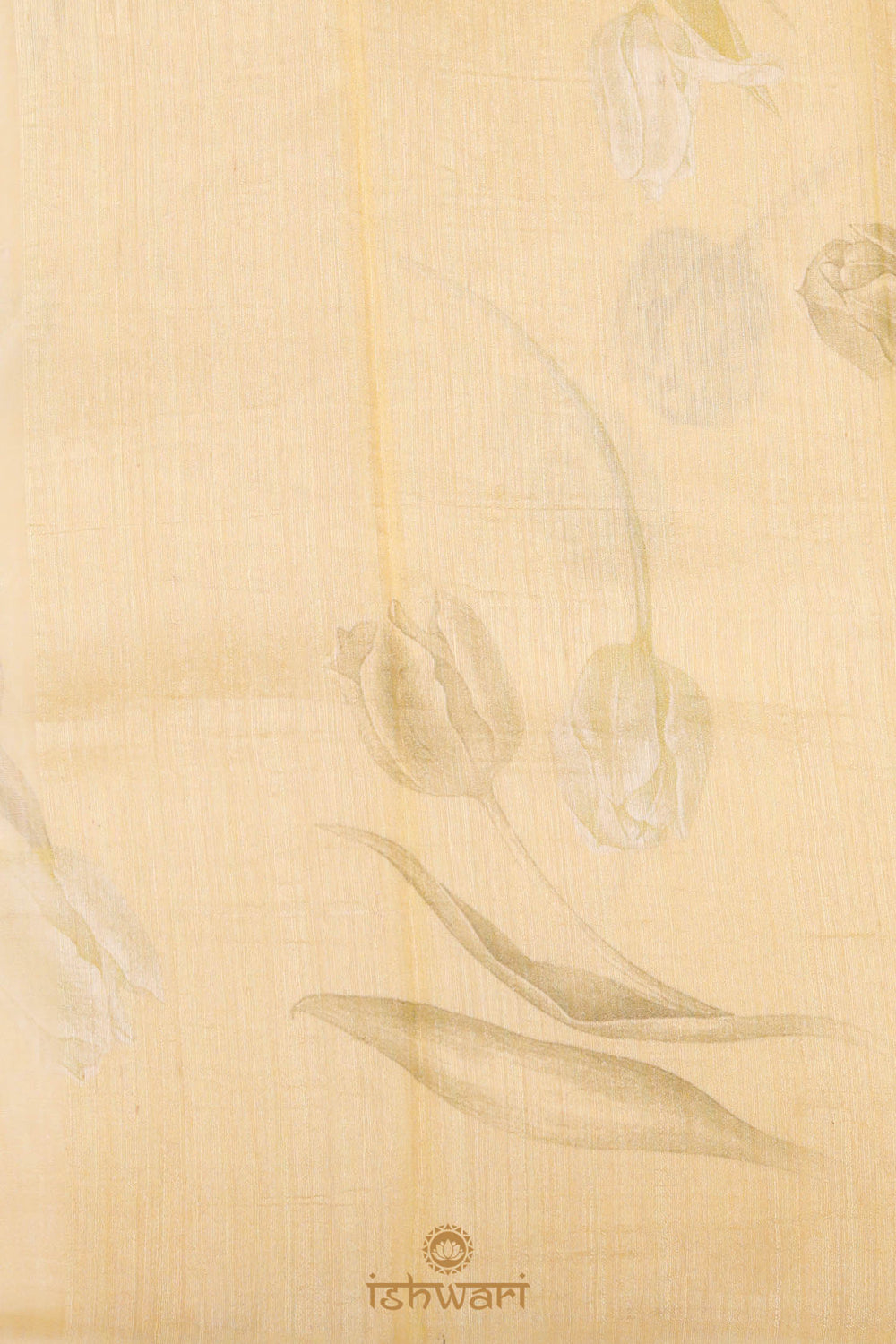 Pale Yellow Jamdani Print Handloom Kora Cotton Saree
