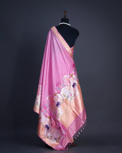 Lavender Pink Banarasi Saree with Shikargah Border