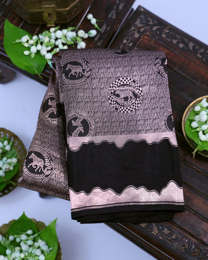 Black Banarasi Silk Saree with Shikargah Motifs