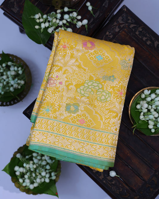 Royal Yellow Banarasi Silk Saree with Kadhwa Weave