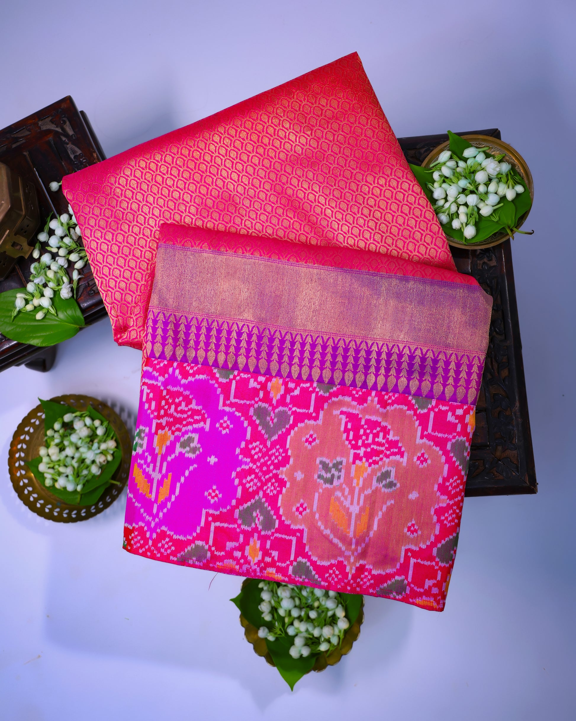 Watermelon Pink Kanchi Silk Saree with Patola Border
