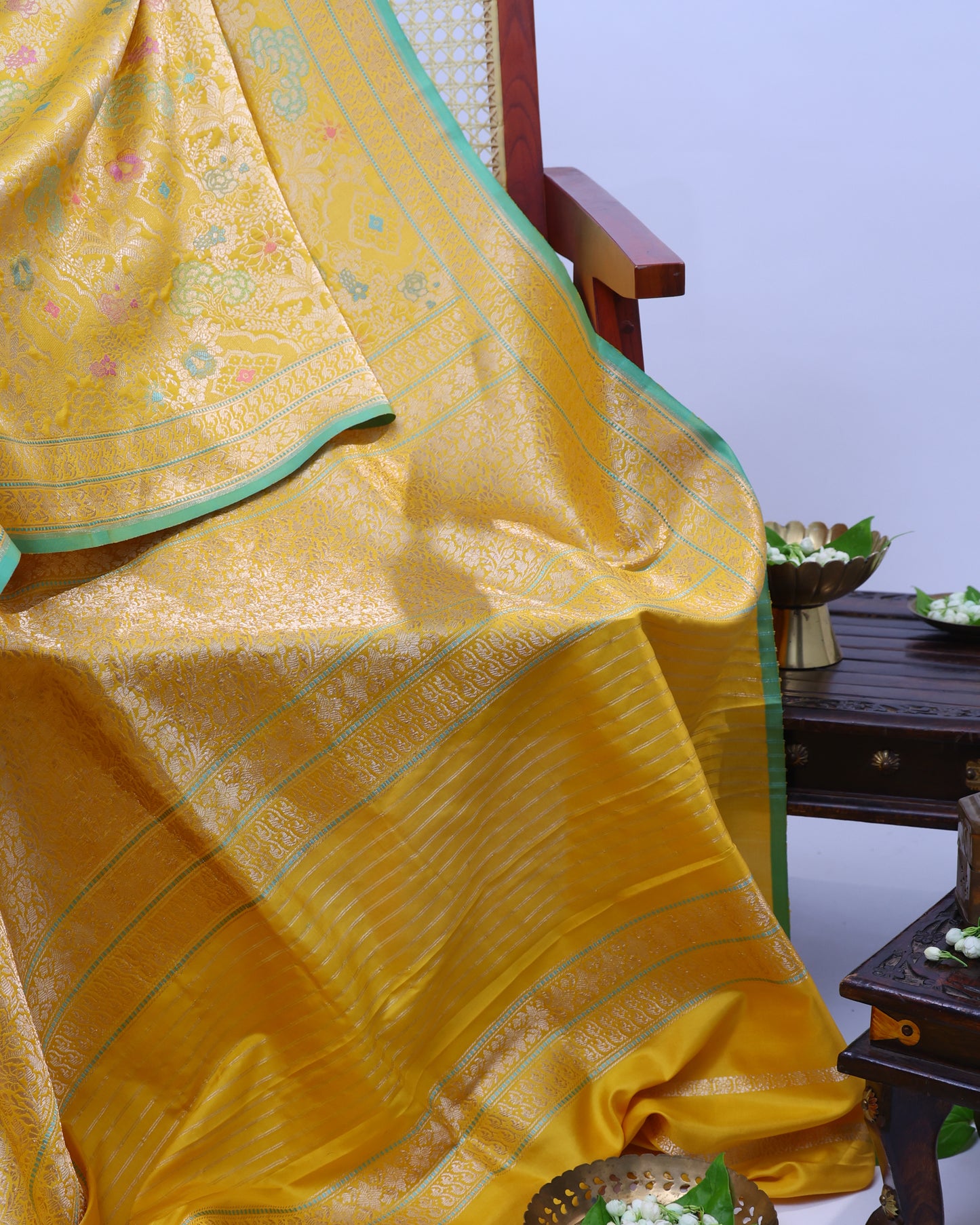 Royal Yellow Banarasi Silk Saree with Kadhwa Weave