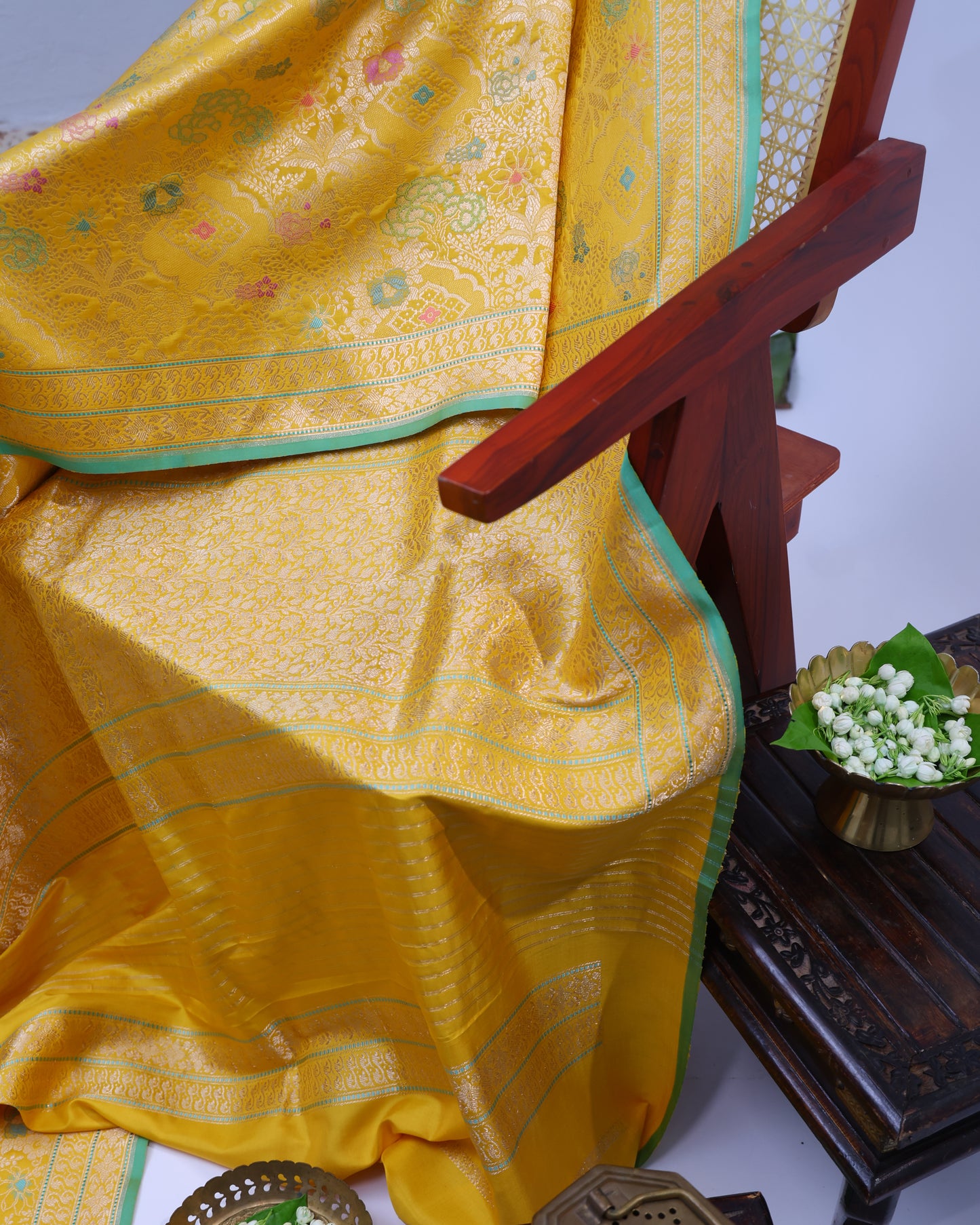 Royal Yellow Banarasi Silk Saree with Kadhwa Weave