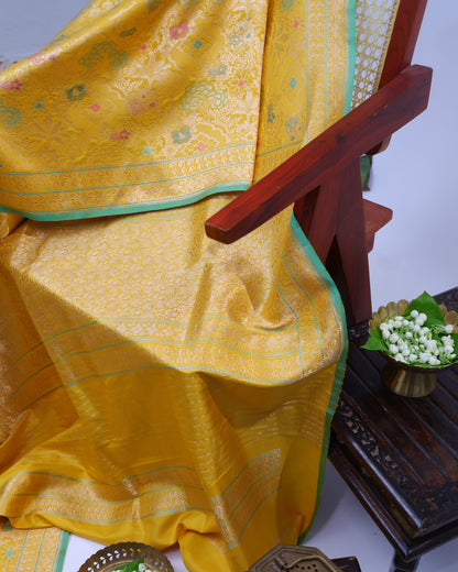 Royal Yellow Banarasi Silk Saree with Kadhwa Weave