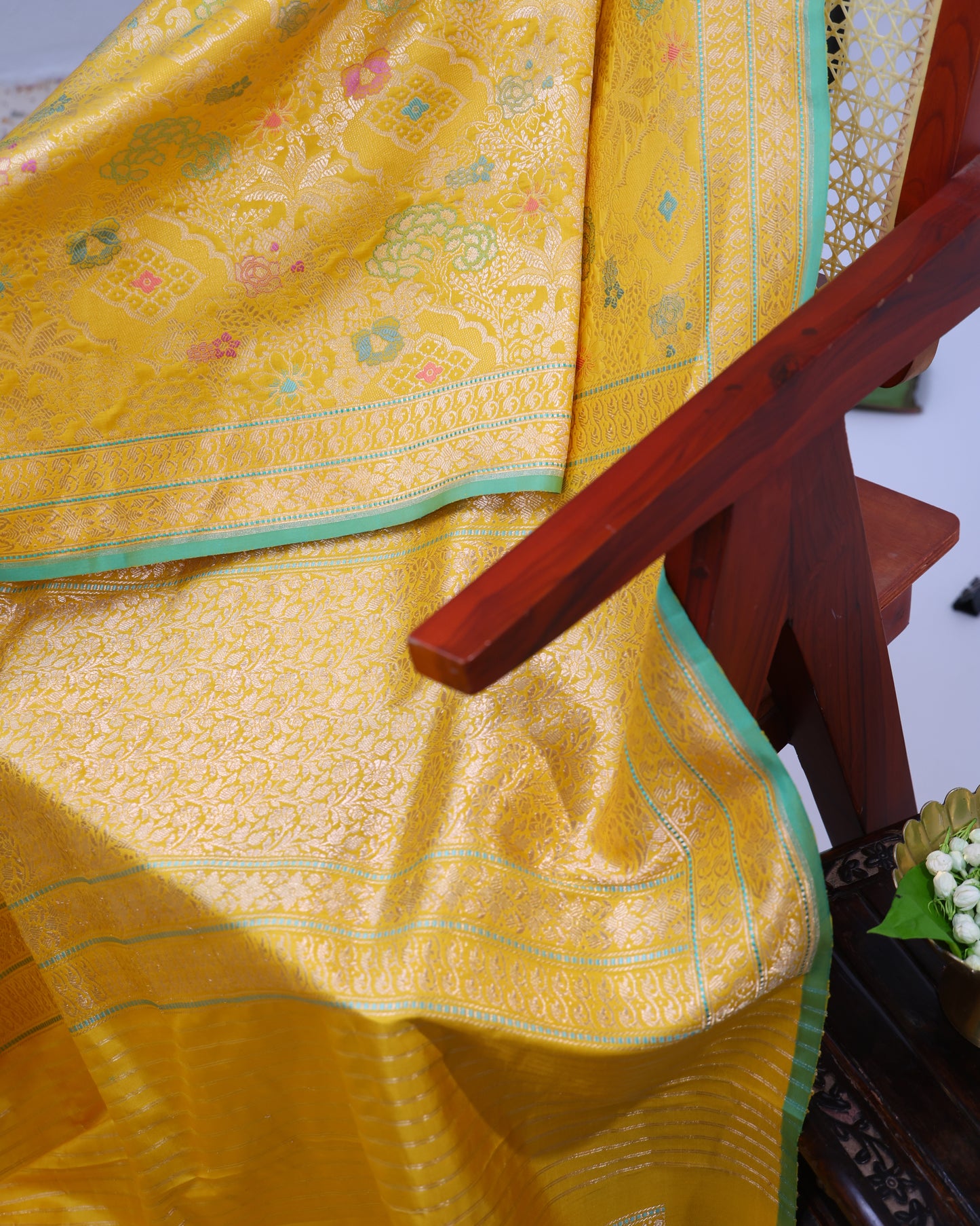 Royal Yellow Banarasi Silk Saree with Kadhwa Weave