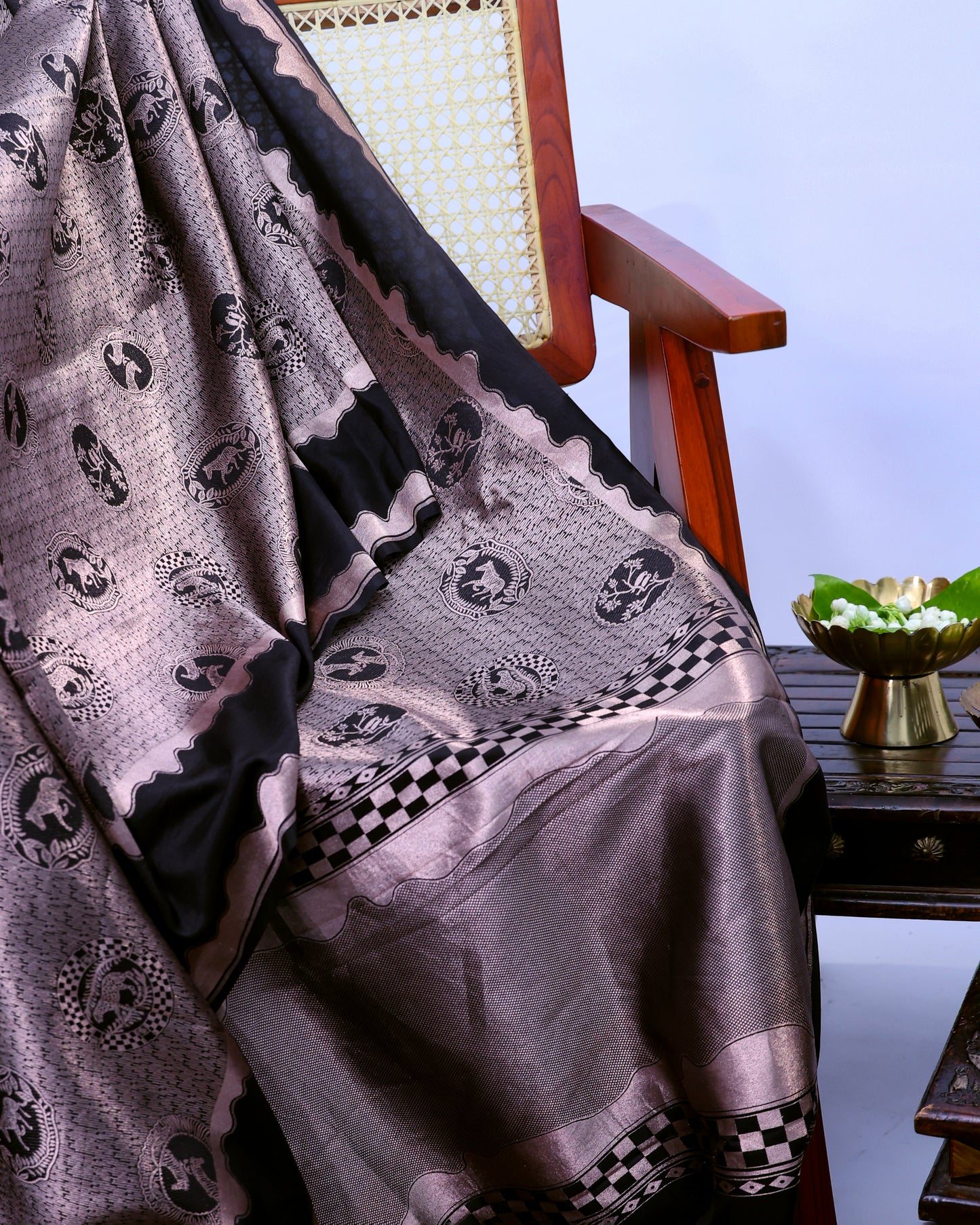 Black Banarasi Silk Saree with Shikargah Motifs