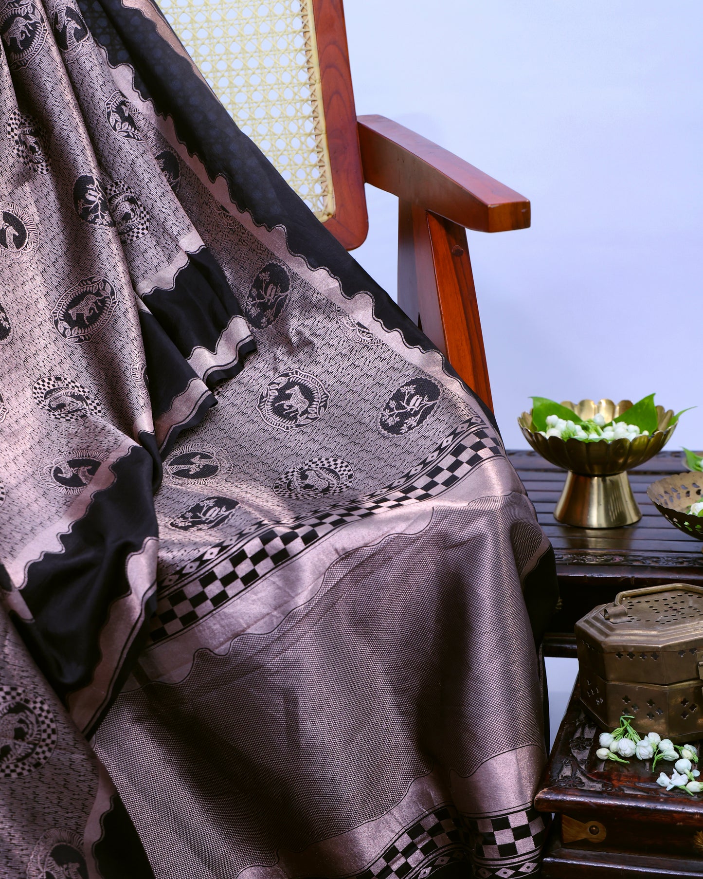 Black Banarasi Silk Saree with Shikargah Motifs