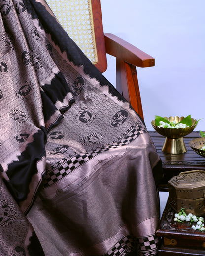 Black Banarasi Silk Saree with Shikargah Motifs