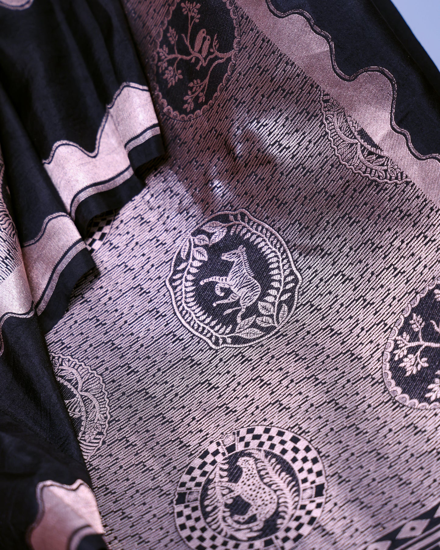 Black Banarasi Silk Saree with Shikargah Motifs