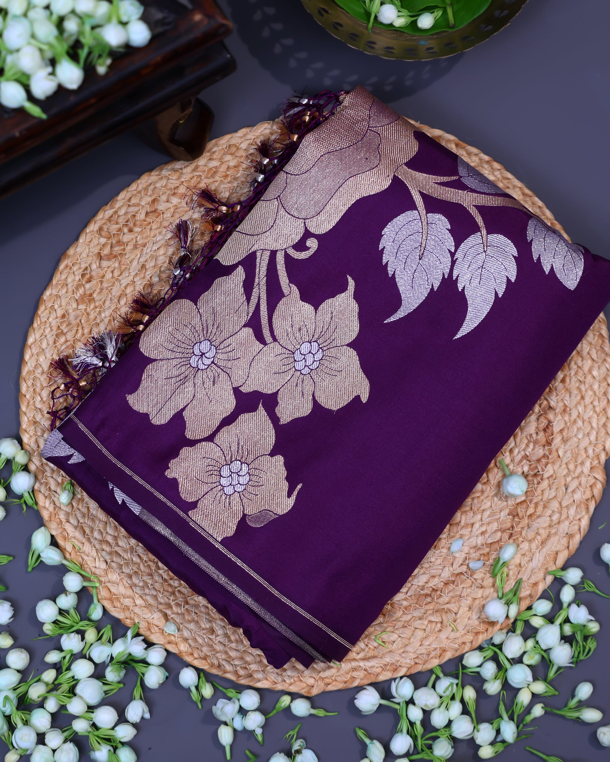 Purple Half & Half Banarasi Tissue Alfie Ektara Saree