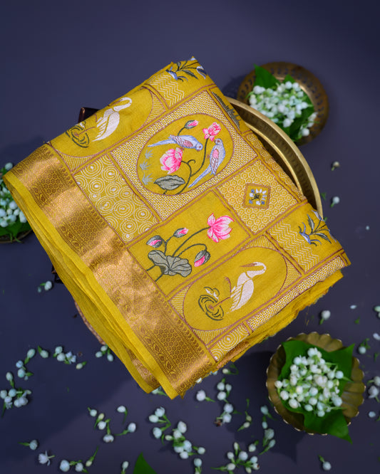 Dark Yellow Resham Moonga Silk Saree