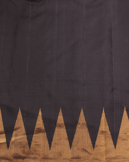 . Pure Black Silk Saree with Traditional Temple Weave in Gold