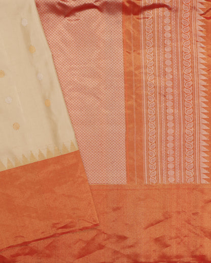 Cream Gadwal silk saree with orange tissue border