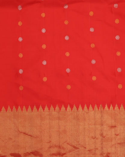 Gadwal silk saree in cream with zari buttas and orange contrast
