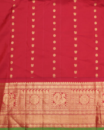 Gadwal silk saree in peach with zari buttas and motifs