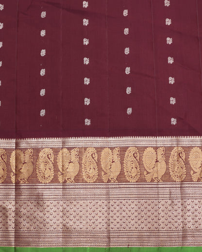 Brocade Gadwal silk saree in light peach with gold zari weaving