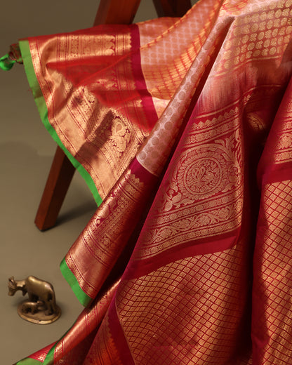 Wedding wear peach Gadwal silk saree with floral border