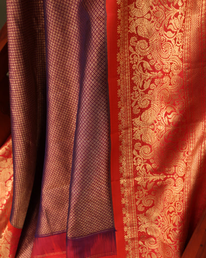 Handwoven Gadwal silk saree with brocade motifs and zari detailing