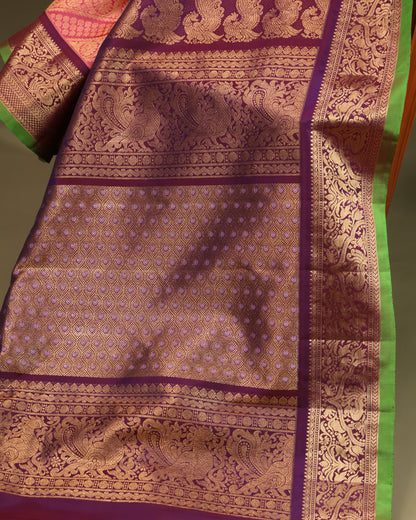 Traditional Gadwal silk saree in pink with contrast border