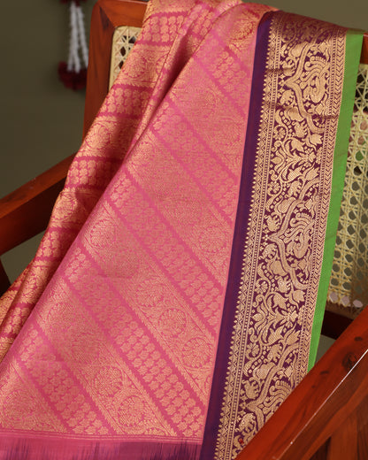 Wedding wear Gadwal silk saree in pink with zari detailing