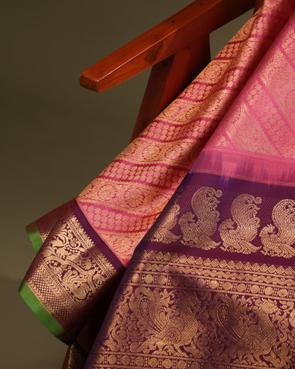 Purple blouse with zari motifs and matching border, included with Gadwal silk saree