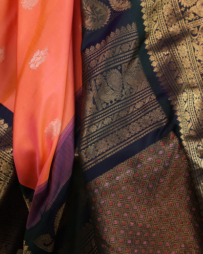 Navy blue blouse with zari buttas and border, included with Gadwal silk saree