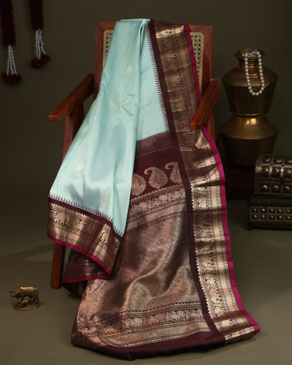 Traditional Gadwal silk saree in sea green with gold zari work
