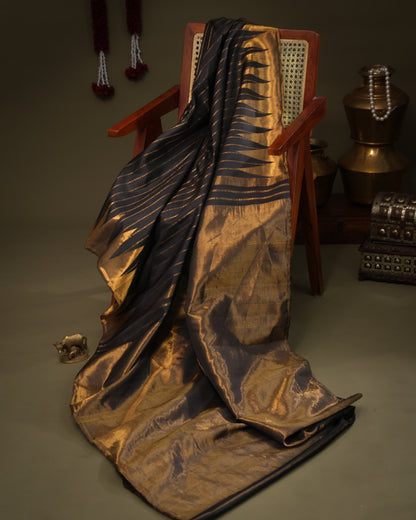 Handwoven Gadwal Saree in Black with Rich Gold Border