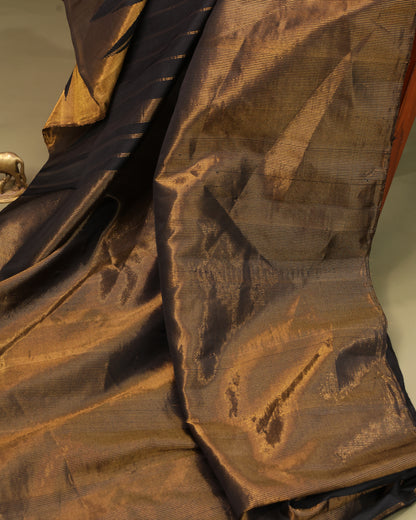 Traditional Gadwal Silk Saree in Black with Temple Border