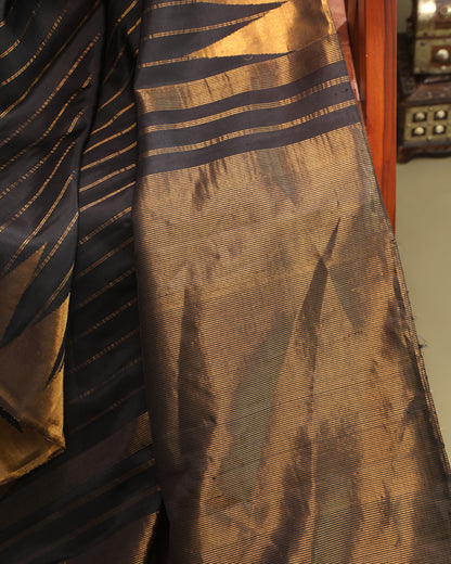 Classic Black Saree with Golden Pallu and Unstitched Blouse