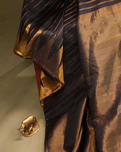 Festive Wear Black Silk Saree with Traditional Gold Border