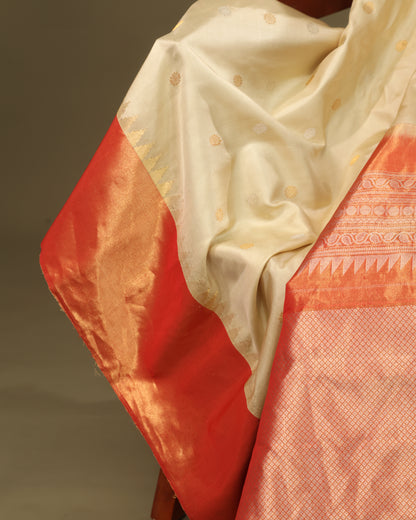 Wedding wear Gadwal silk saree in cream and orange