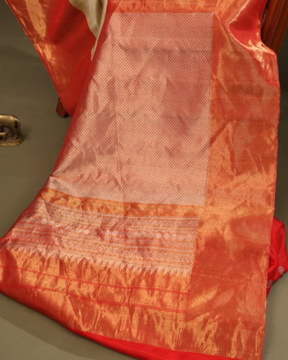 Festive cream Gadwal silk saree with rich orange border