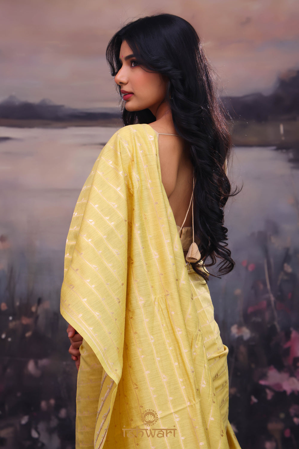 Laguna Yellow Bird Stripe Handloom Tussar Saree