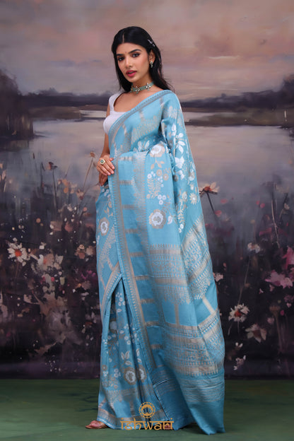 Bright Blue Handloom Saree